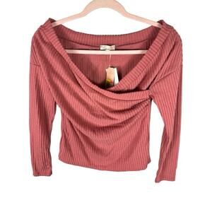 GB Girls Pink ribbed long sleeve faux wrap top
